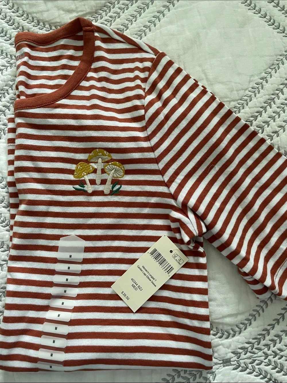 NWT Duluth trading co. Striped Rust/light brown and White short Sleeve Tee - Picture 7 of 7